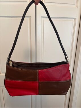 Patchwork Red and Brown Shoulder Bag